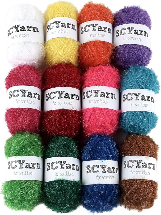 for Scrubbies 12 Skeins Bonbons Yarn Assorted Colors 100% Polyester for Dishcloths Crochet and Knitting Project - Total 984 Yards Craft Kit (Rainbow)