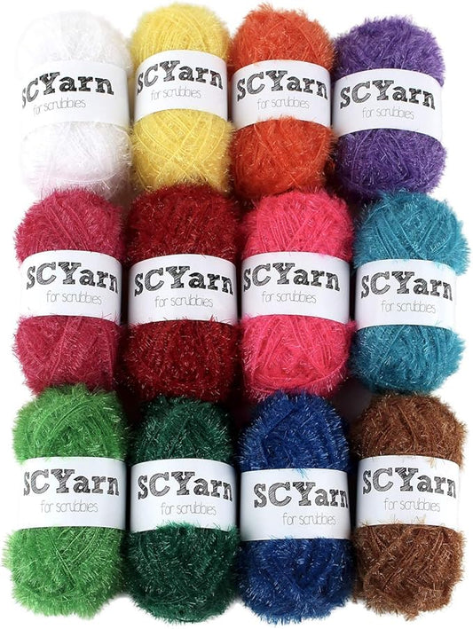 for Scrubbies 12 Skeins Bonbons Yarn Assorted Colors 100% Polyester for Dishcloths Crochet and Knitting Project - Total 984 Yards Craft Kit (Rainbow)