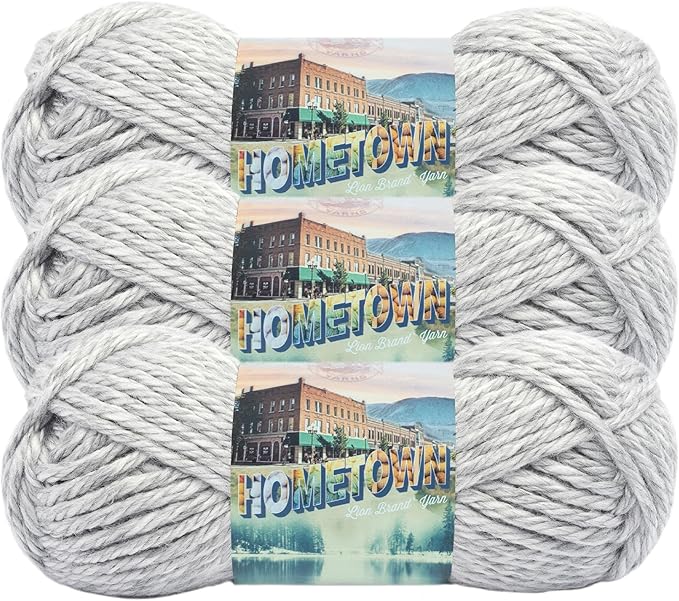 Lion Brand Yarn Hometown Yarn, Super-Bulky Yarn for Knitting, Crocheting, and Crafting, 3 Pack, Springfield Silver