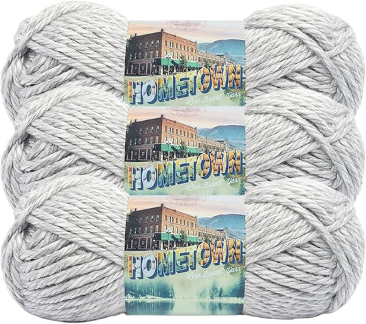 Lion Brand Yarn Hometown Yarn, Super-Bulky Yarn for Knitting, Crocheting, and Crafting, 3 Pack, Springfield Silver
