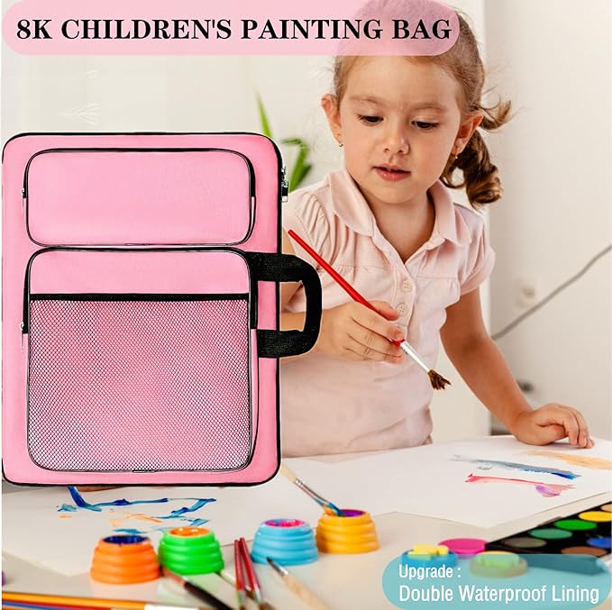 Art Portfolio kids, Drawing Supply Bag 15x18 In For Children Lesson,Artwork Case Storage Sketchbook,Drawing Pencil,Artist Set. (Pink)