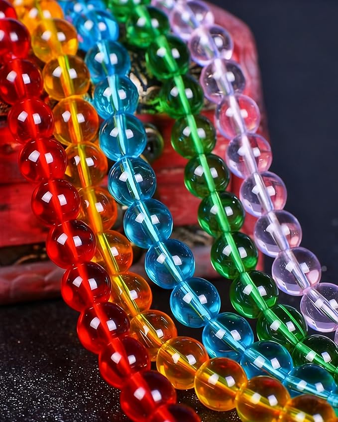8mm Glass Beads 46PCS Glass Beads for Jewelry Making Charm Round Loose Bead for Bracelet Making Kit (Light Scarlet Glass)