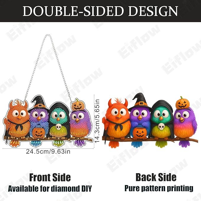 Eiflow Acrylic Diamond Art Hanging Kit for Adults Halloween Bird, DIY Thanksgiving Diamonds Painting Door Hanging Board Kit, Special Crystal Diamond Art Painting Pendant Ornament