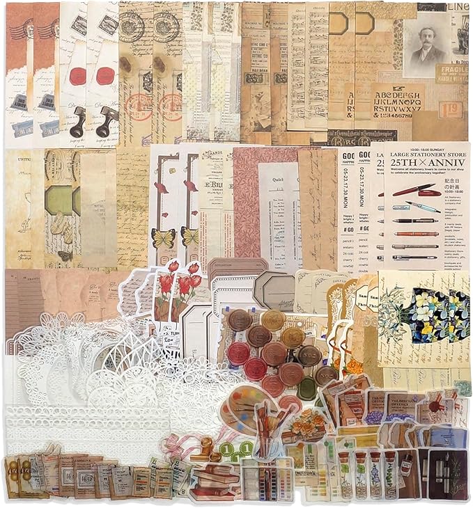 260 PCS Vintage Scrapbooking Supplies Aesthetic Journaling Kit,Large Collection for Bullet Junk Journals,Arts Craft Collage,Ephemera Adults,Beginners,Girls Teenage School Style(Academy)