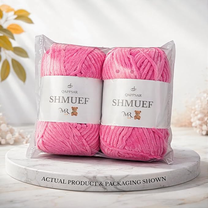 SHMUEF Chenille Yarn 2-Pack – Ultra Soft Velvet Yarn, Super Bulky Weight (5–6 mm), Yarn for Crochet, Amigurumi & Baby Blankets (RED)