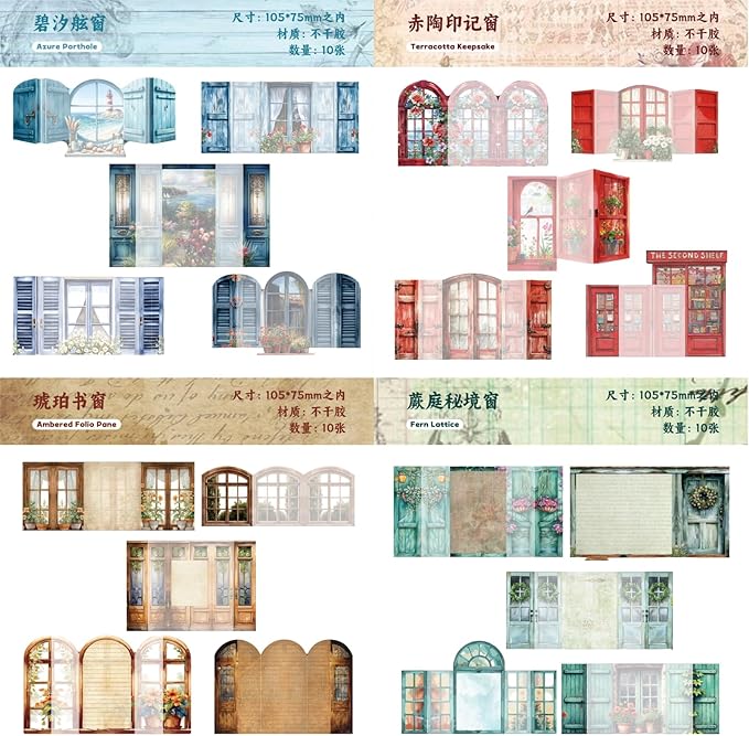60 PCS Vintage Paper Window Scrapbook Stickers, Aesthetic Decorative Sticker for Scrapbooking Supplies Junk Journal Card Making Handmade DIY Paper Craft Decoration, Journaling Collage Kit Pop-up
