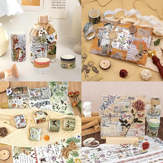 37 Rolls Vintage Washi Tape Set - Decorative Tape Floral Butterfly Mushroom Botanical,Adhesive Tape for Journaling Supplies,Scrapbooking,Junk Journal Supplies5/8/10/15/30/75mm Wide9.84ft Long/Roll