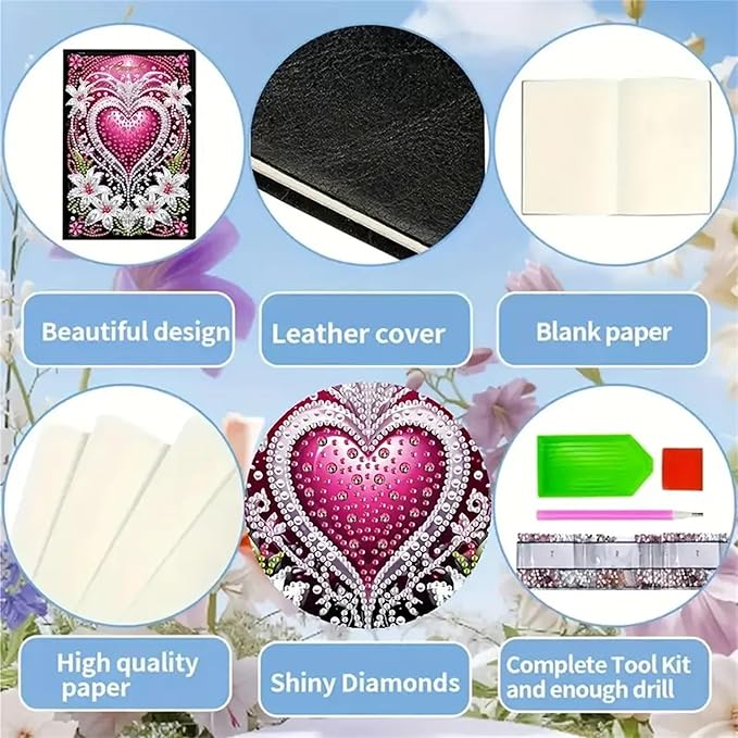 Diamond Painting Notebook for Adults, A5 Diamonds Art Journal and DIY Sketchbook, Diamond Art Kit Supplies,Gift for Beginners, Craft Lovers, Artists. (Love)