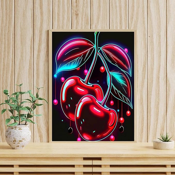 mrpwnle Cherry Diamond Art Kits for Adults Cherry Diamond Painting for Adults Beginners 5D Diamonds Painting DIY Round Full Drill Gem Art Crafts Kit Home Wall Decor Gifts 12x16inch