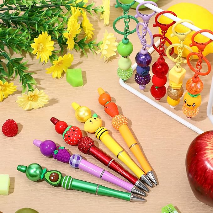 12 Pcs Fruit 3D Silicone Focal Beads for Pens Bracelet Fruit Character Beads Bulk Funny Apple Strawberry Lemon Cherry for Keychain DIY Crafts Necklace Lanyards Jewelry Making Kit Supplies
