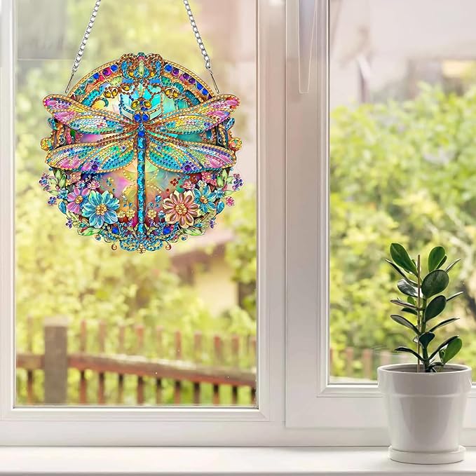 MAXBYE Dragonfly Hanging Diamond Art Painting Kits for Adults Beginners, DIY 5D Special Shaped Crystal Painting Diamond Kits Hanging Ornament for Gift Home Wall Door Decor