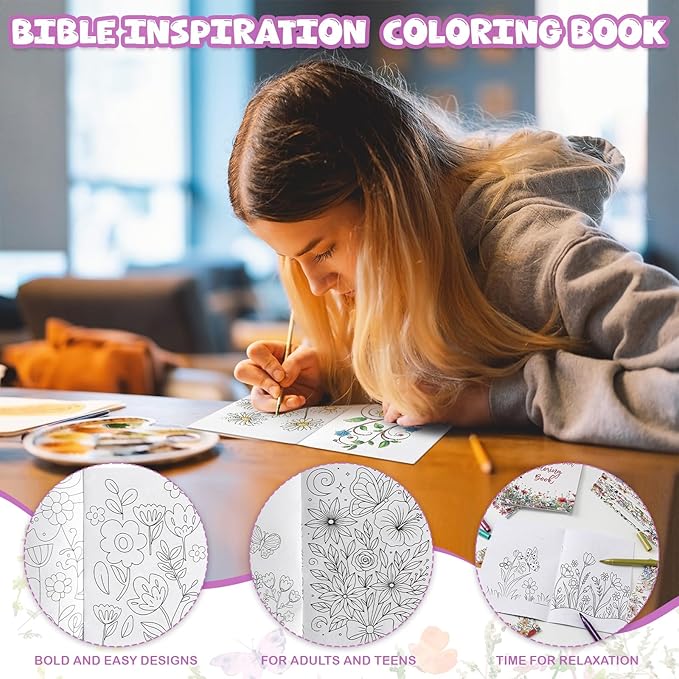 Liliful 24 Pcs Wildflowers Coloring Book Bulk for Adult Calm Supplies DIY Art Stress Relief Drawing Book with Colorful Flower Patterns for Favors Goodie Bag Filler and Holiday Gifts