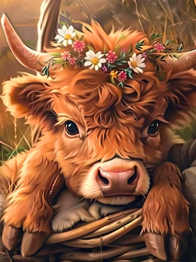 Highland Cow Diamond Painting Kits for Adults Beginners - Cow Diamond Art Kits for Adults, Full Drill DIY 5D Diamond Painting Cows Baby Gem Art Crafts Kits for Home Wall Decor 12x16 in