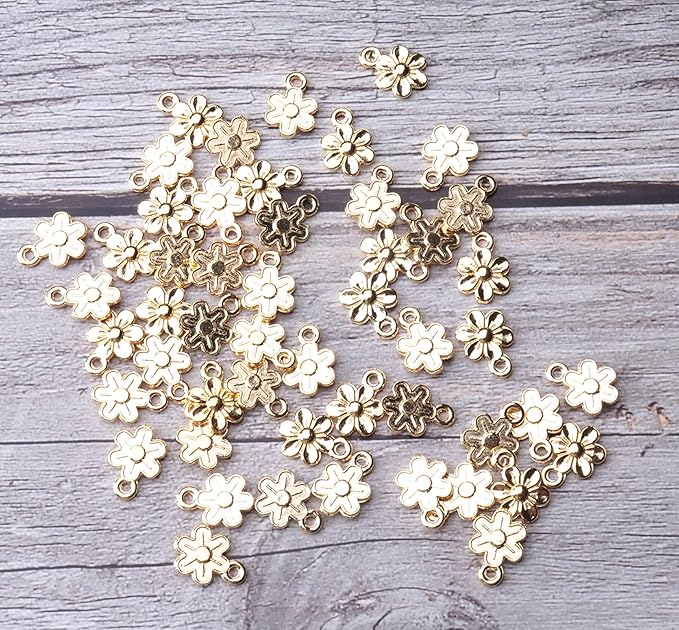 Ruwado 50 Pcs Little Flowers Charms Metal Vintage Cute Vintage Small Flower Pendants for Jewelry Making Kit Bracelet Necklace DIY Making Crafting Project Accessories Supplies (Gold)