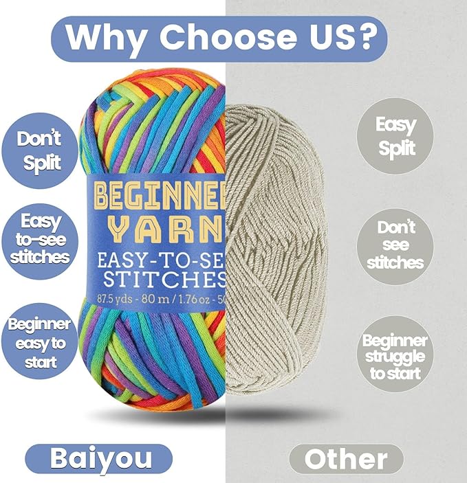 3x50g Beginners Rainbow Yarn, 260 Yards Rainbow Yarn for Crocheting Knitting, Easy-to-See Stitches, Worsted Medium #4, Chunky Thick Cotton Nylon Blend Yarn Yarn for Crocheting