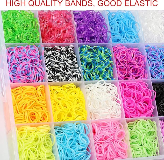 INSCRAFT 21900+ Loom Bands Refill Kit with Organizer, 20000+ Rubber Bands in 41 Colors, 1000 Clips,280 Beads, 5 Tassels, 5 Crochet Hooks and More, Bracelet Making Set for Girls Boys Christmas Gift
