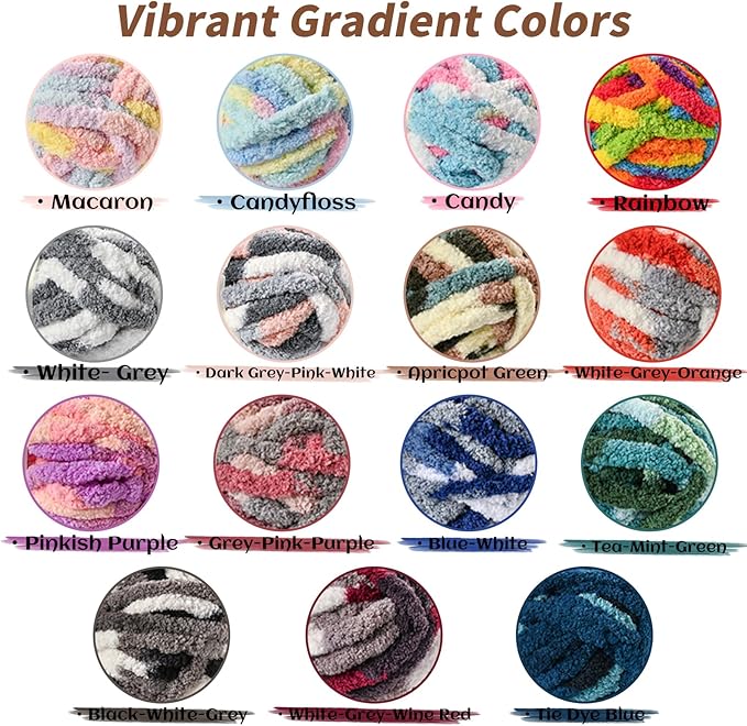 10 Pack Jumbo Chunky Yarn for Hand Knitting, Fluffy Variegated Chunky Chenille Yarn for Crocheting, 240yds/70.5oz Super Bulky Soft Crochet Baby Blanket Yarn(Dark Grey-Pink-White)