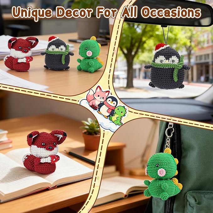 Crochet Kit for Beginners Kids - 3 Pack Animal Beginner Crochet Kit for Kids Adults Teens, Amigurumi Craft Knitting Supplies Set with Step-by-Step Video Tutorials, DIY Crocheting Gifts for Crocheters