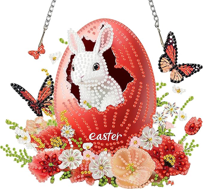 Miwixy Easter Hanging Diamond Art Kits for Adults,Rabbit Special Shaped Crystal Christmas Diamond Painting Ornament Kit DIY Double-Sided Pattern Window Pendant Gem Art Kit for Home Wall Decor