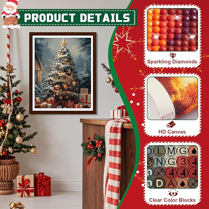 EMIEAUFG Christmas Diamond Art Kits for Adults, Christmas Tree Diamond Paiting Kit for Beginners, 5D DIY Round Full Drill Craft Diamond Dot Gem Art, Home Wall Decor 12" x 16"