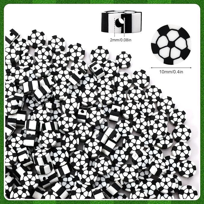 Augshy 300Pcs Soccer Clay Beads,Soccer Flat Polymer Clay Beads Charms Sports Beads for Bracelets Jewelry Making Necklaces Earrings and Crafts Supplies