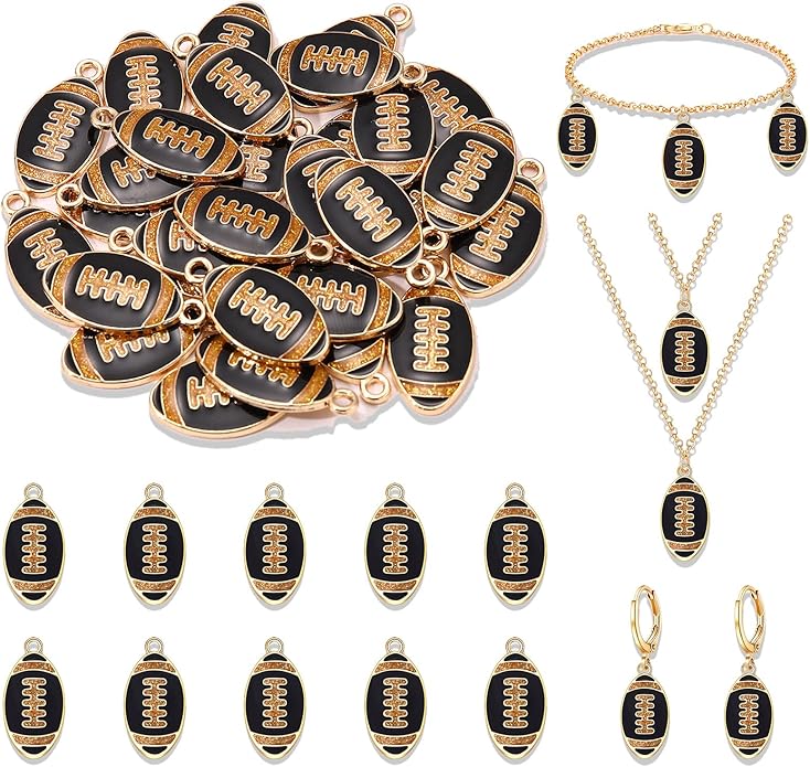 NVENF 30PCS Football Charms for Jewelry Making, Enamel Football Charms for Bracelet Necklace Earrings Making, Red Black White Blue Purple Orange Game Day Football Charm Bulk