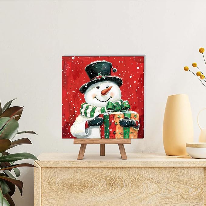 Reofrey Framed Paint by Numbers Kit for Adults & Beginner - 8x8 Inch Canvas Christmas Paint by Numbers - Snowman Educational & Creative Art Set for Beginners - Perfect for Home or Wall Decoration