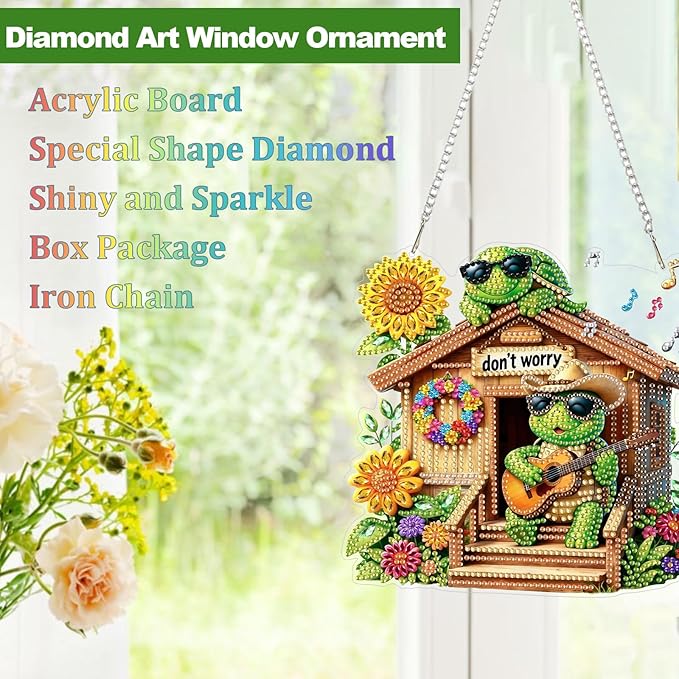 CEOVR Turtle Hanging Diamond Art for Adults, Inspirational Diamond Painting Pendant DIY Gem Art Wall Hanging Ornament, Acrylic Home Garden Decor with Chain, Box Kit 7.8×7.49inch