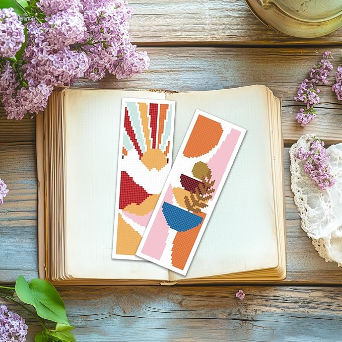 ACRNIGHEET 6PCS Cross Stitch Bookmark Kit for Beginner Boho Abstract Landscape Stamped Cross Stitch Kits for Adults Crossstitch Kits Adult Bookmarks with Instructions Hand Embroidery Craft Gift 11CT