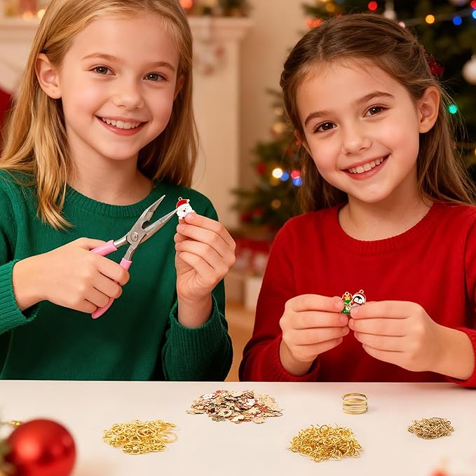 WATINC DIY Christmas Keychain Making Kit - 302Pcs Bag Christmas Charm Craft Kit with Pliers, Enamel Pendants, Charms Extender Chains for Xmas Holiday Gifts, Stocking Stuffers for Adults Teens Girls