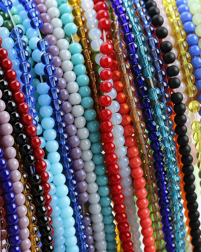 8mm Glass Beads 46PCS Glass Beads for Jewelry Making Charm Round Loose Bead for Bracelet Making Kit (White Jade)