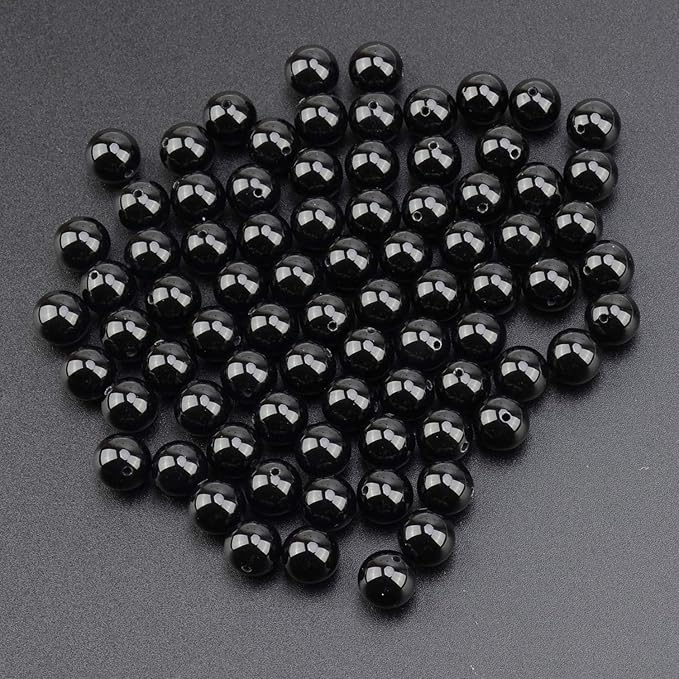 LPBeads 80Pcs Polished 10mm Round Natural Black Onxy Gemstone Loose Beads with Stretch Cord for Jewelry Making Bracelets
