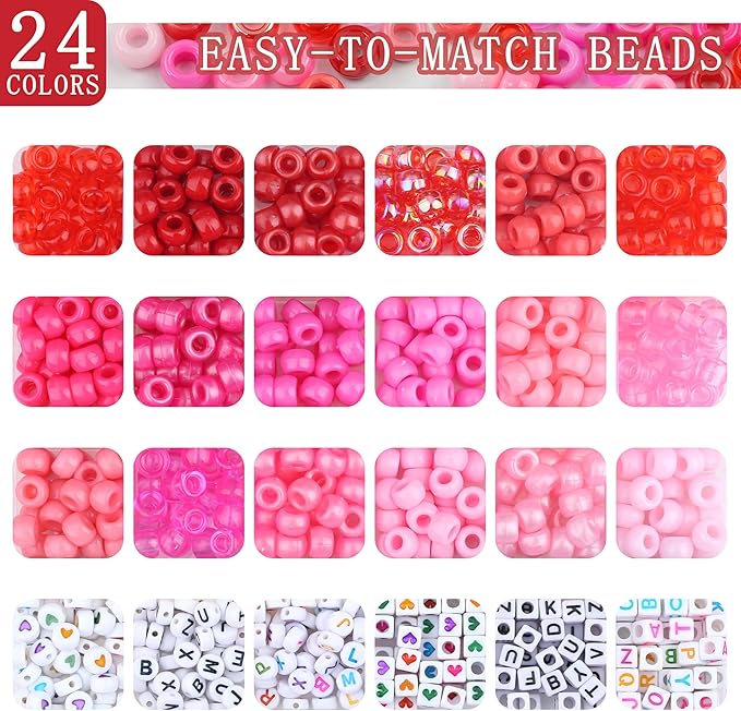 XIANNVXI 24Colours Pink Pony Beads for Bracelet Friendship 720pcs Letter Kandi Pink Pony Beaded for Jewelry Crafts Bracelet Making 14 Years of Age and Older