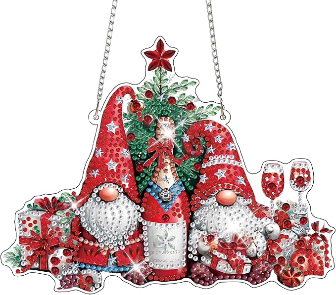 HEIBAGO Gnome Diamond Art Hanging Kits for Adults Kids, 5D Special Shaped Crystal Diamond Painting Kit, DIY Pattern Window Pendant Gem Art Kit for Home Wall Decor 8.3 x 8.3 Inch