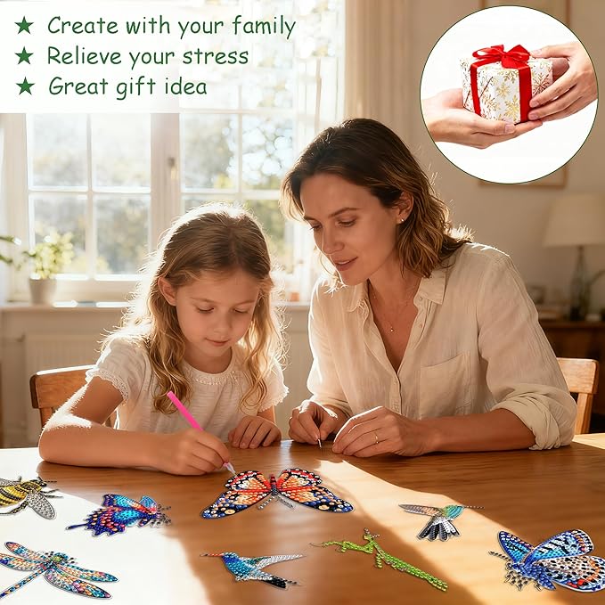 Muzagroo Art 10 Pcs Diamond Art Kits for Garden Decor Butterflies Hummingbirds Swaying in The Wind Insects Diamond Painting Kits for Adults with Iron Stakes Garden Decor Gem Art Kits Adults Crafts
