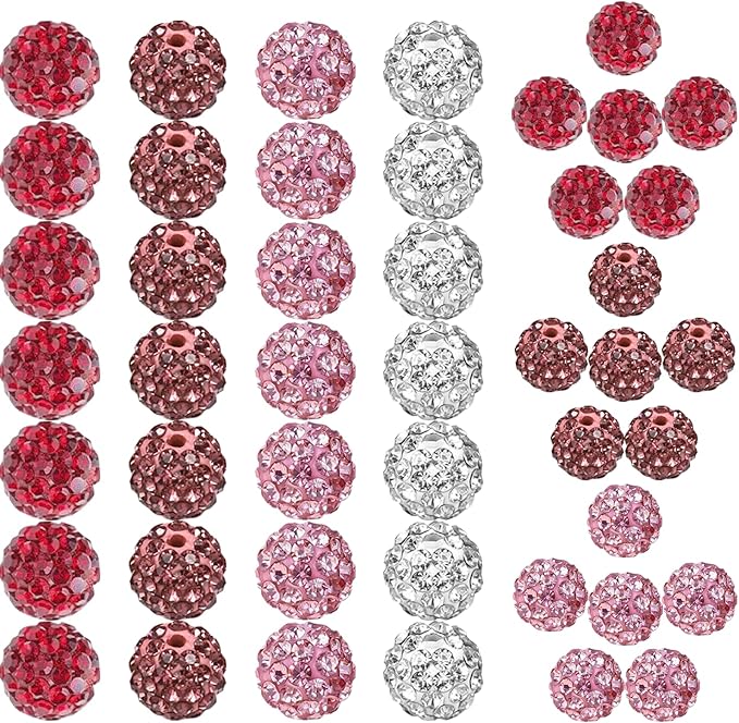 Valentine's Rhinestone Beads for Baseball Necklace-Valentine Disco Ball Beads Rhinestone Clay Bead for Earring Jewelry Making,Necklace Bracelet,DIY Craft Supplies(100 pcs Pink)
