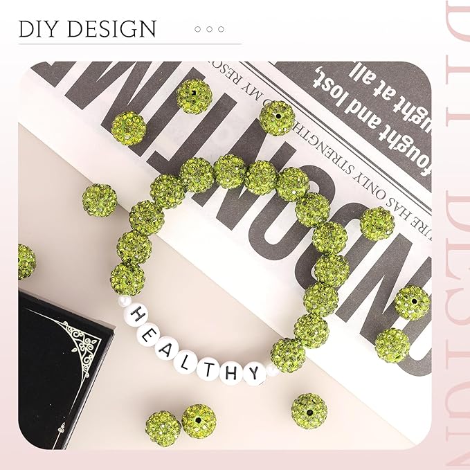 150 pcs 10mm Rhinestone Beads for Jewelry Making, Olivine Shiny Round Shamballa Disco Beads Bulk, Sparkle Crystal Clay Christmas for Bracelet Baseball Necklace Earring Crafting and DIY