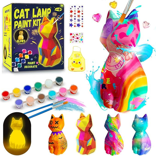 Cokiki Paint Your Own Cat Lamp Kit, Art Supplies DIY Cat Crafts Night Light Painting Kit, Arts and Crafts for Kids Ages 8-12, Holiday Gift for Girls Boys Ages 6 7 8 9 10 11 12+