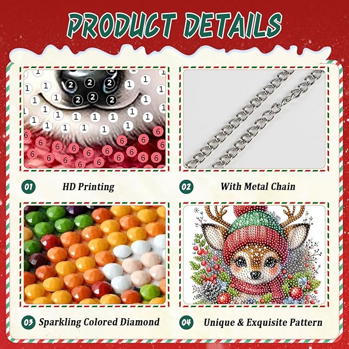 EMIEAUFG Christmas Diamond Art Hanging Kit for Adult, Xmas Deer Diamond Art Pendants, Double Sided Acrylic & 5D Special Shaped Rhinestone, Christmas DIY Ornament for Window Home Wall Decor