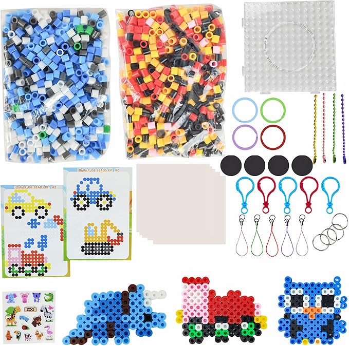 yowamho 10mm fuse beads kit - 1000 pcs big iron beads set, art crafts set for kids ages 6+, girls boys gift, easter christmas birthday present.(transportation series)