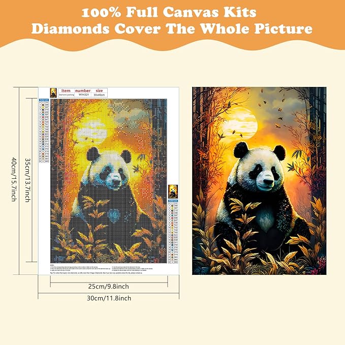 SENQAO Panda Diamond Art Kits for Adults, DIY 5D Animal Diamond Art Kits, Panda Diamond Art Full Drill Crystal Rhinestone Embroidery Craft Kits for Home Wall Decor 12x16inch