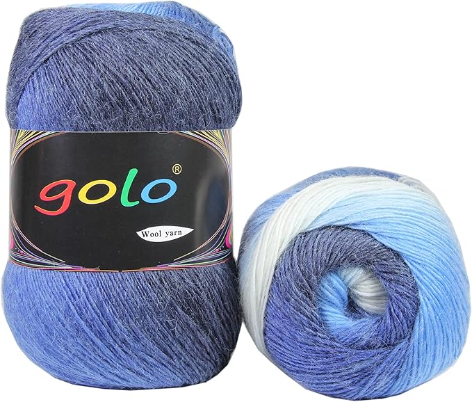 golo Wool Yarn for Knitting 550yd 0.22Ib Cachemire Multicolor Rainbow Yarn (Gradient Blue)