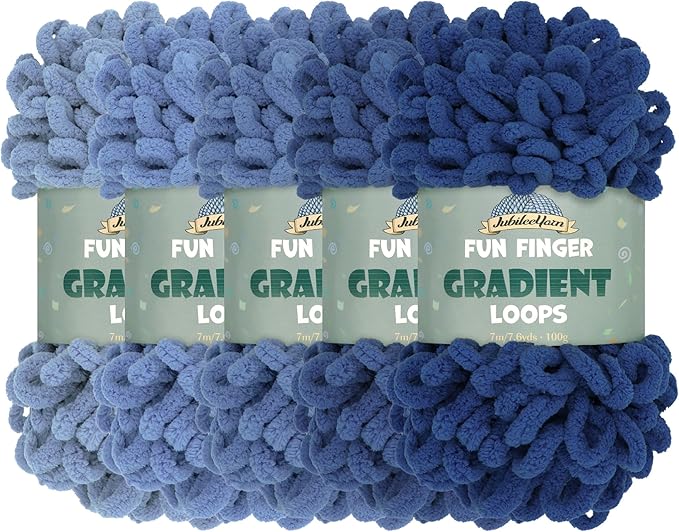 JubileeYarn Fun Finger Gradient Loops Yarn - 100g/Skein Jumbo Polyester - Naenia - 5 Skeins