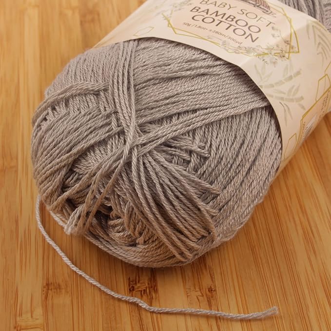 JubileeYarn Baby Soft Bamboo Cotton Yarn - 50g/Skein - Cloudy Grey - 4 Skeins