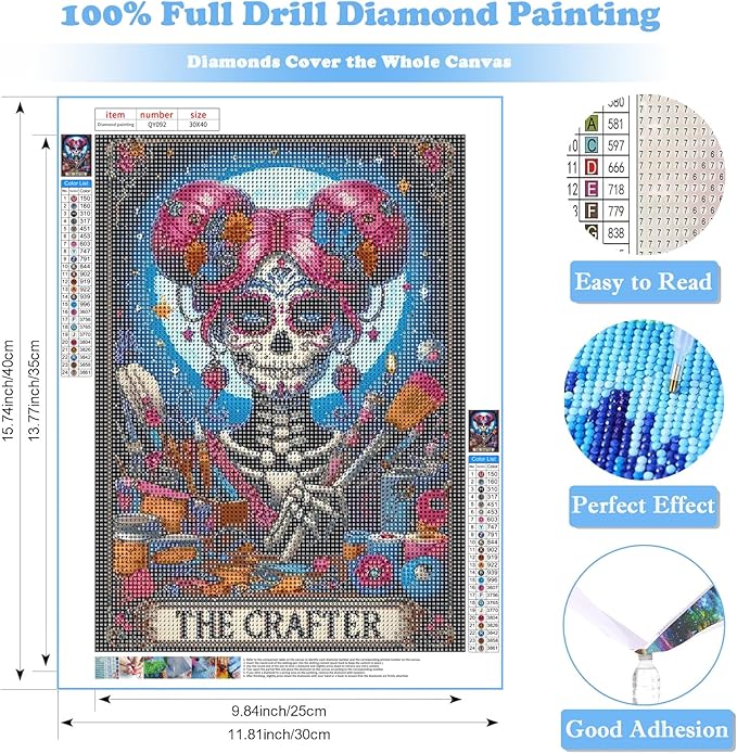 DIY Skull Diamond Art Kits for Adults, 5D Skeleton Diamond Painting for Beginners, Diamond Dot, Small Gem Painting, Full Drill Dimond Art Paintings Kit, Crafts for Adults, Home Wall Decor (12x16inch)