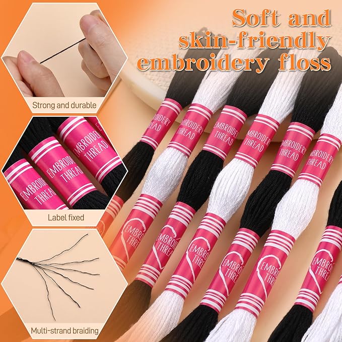 Embroidery Floss,12 Skeins Black and White Embroidery Thread,Friendship Bracelet String for DIY Making,Embroidery Crafts