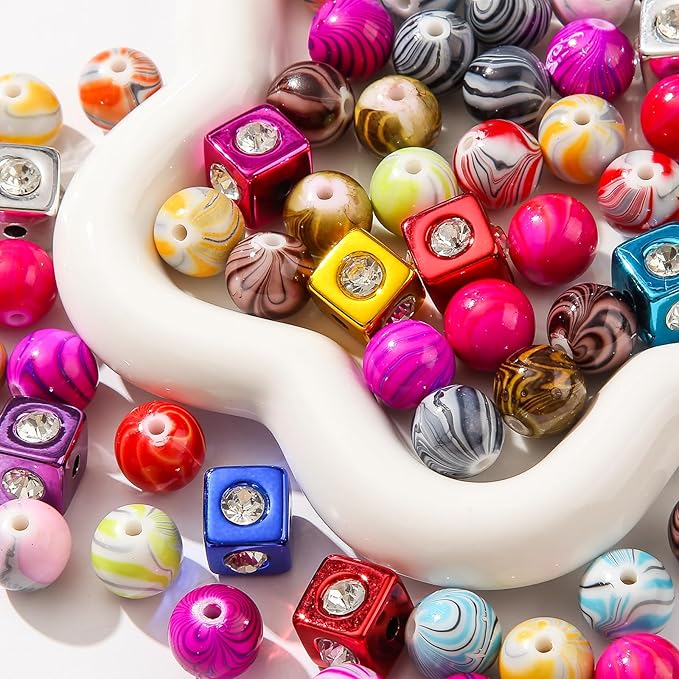 16mm Acrylic Beads,Chunk Bubblegum Beads,Beads for Pens,Cube Shine Beads,60pcs Jumbo Plastic Beads for Necklace Jewelry Bracelets DIY Crafts Making (Color line)