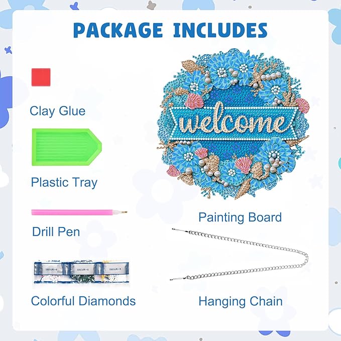 MAXBYE Welcome Sign Diamond Art Painting Kits for Adults Beginners Hanging Pendent, DIY 5D Special Shaped Crystal Diamond Painting Kits Ornament for Gift Home Wall Door Decor 8×8 Inch