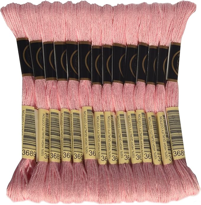 LE PAON Embroidery Floss, 14-Pack Six Strands 100% Long Staple Cotton Embroidery Thread, 8.7-Yard，Color Number：3689, Light Mauve