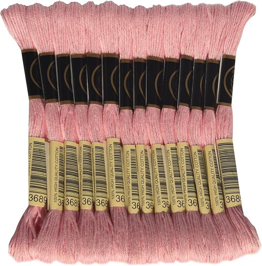 LE PAON Embroidery Floss, 14-Pack Six Strands 100% Long Staple Cotton Embroidery Thread, 8.7-Yard，Color Number：3689, Light Mauve